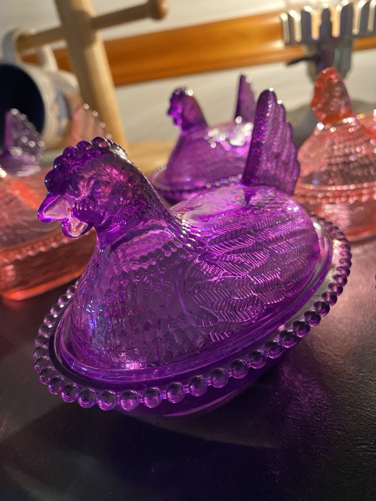 Purple Acrylic Hen on Nest Covered Dish
