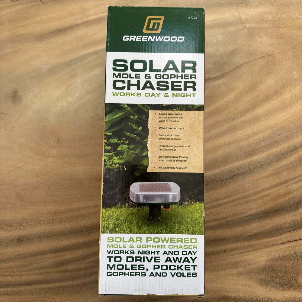 Greenwood Mole Gopher Chaser Sonic Spike Repeller Solar Powered Black NEW