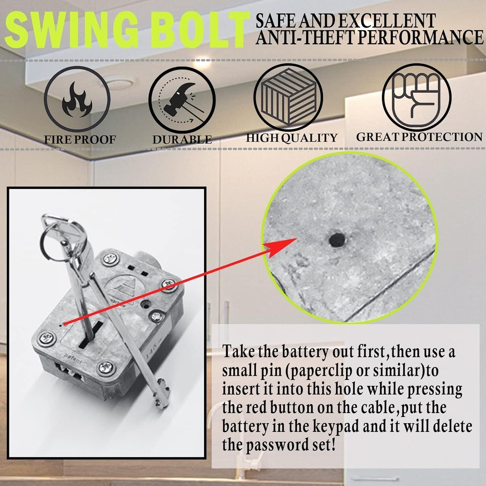 Gun Safe Lock Electronic Fingerprint Keypad Lock Swing Bolt Lock & 2 Master Keys