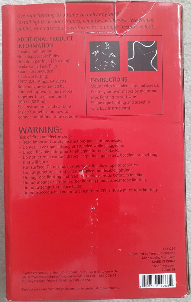 NIB Target 18 FT Red Incandescent Rope Light