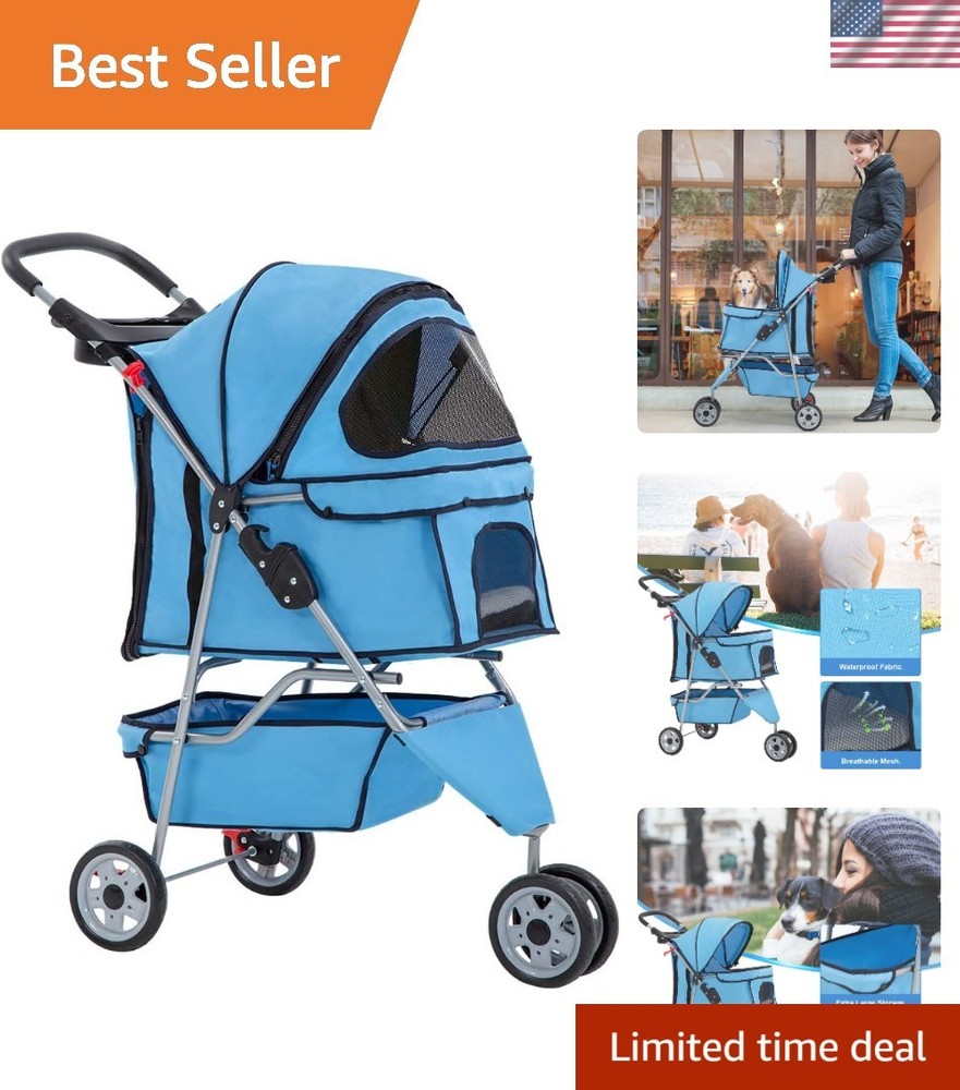 Portable 3-Wheel Pet Stroller - Comfortable, Foldable, and Easy to Assemble