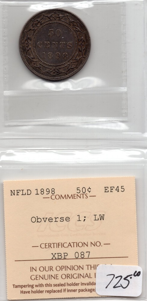 NFLD 1898 50 cent EF45