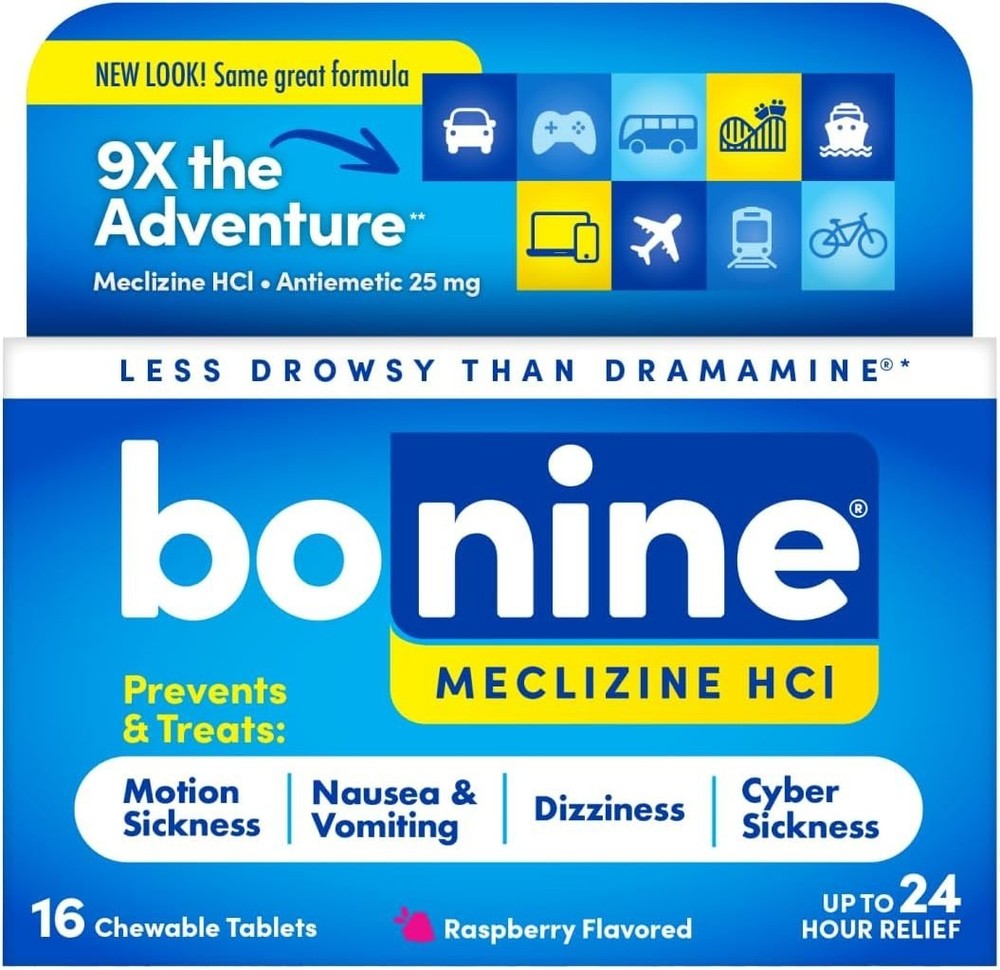 Bonine Motion Sickness Relief 16 Count Raspberry Non-Drowsy Fresh
