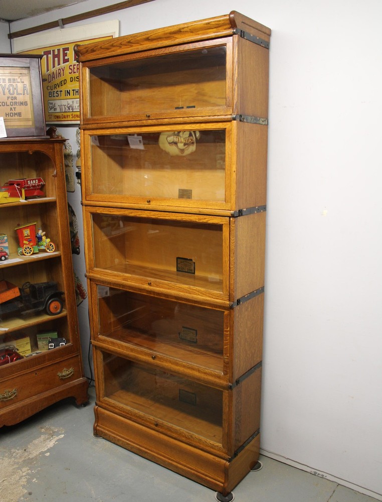Antique Wall Unit (3) Oak Globe Wernicke Bookcases – Each Five Sections Height