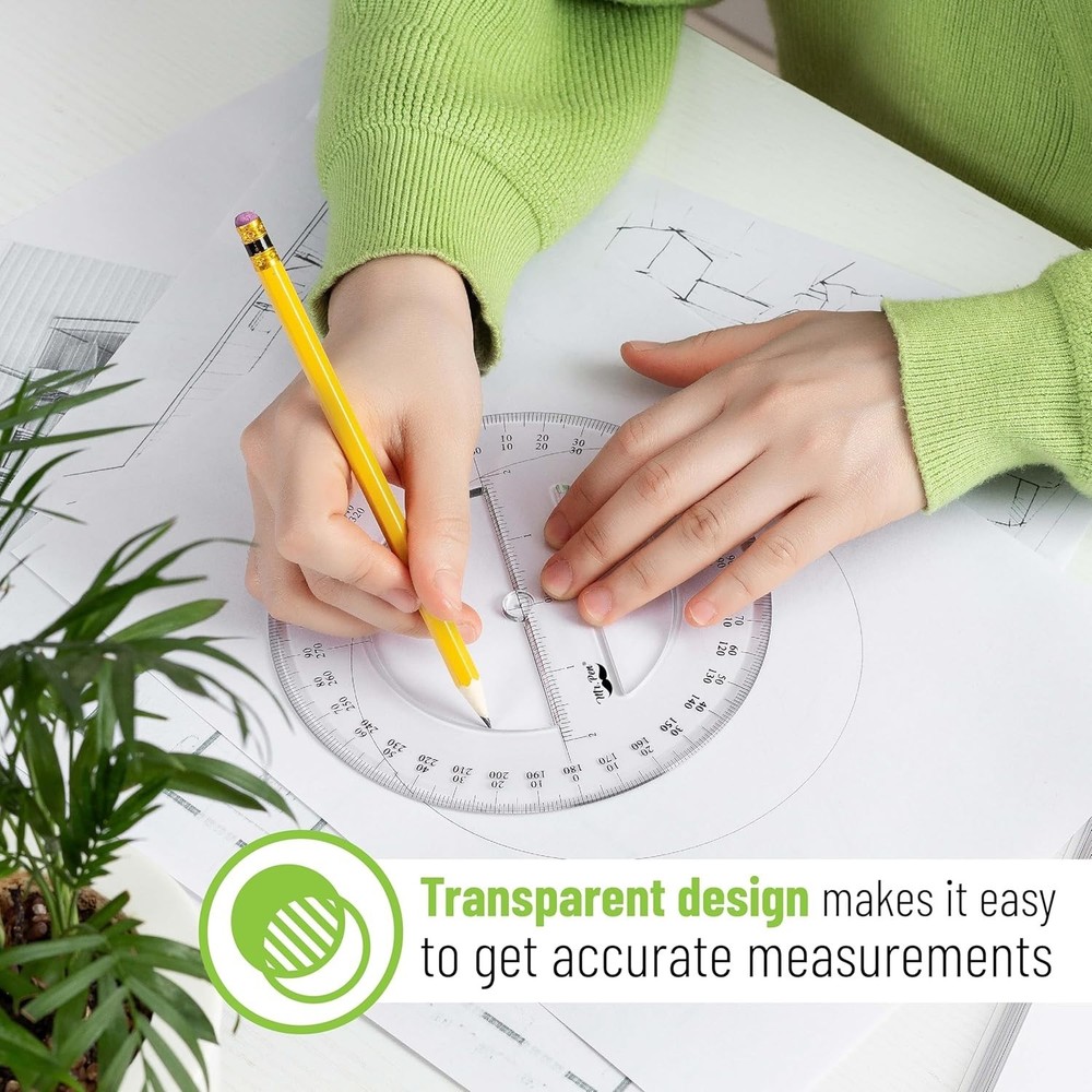 Math Geometry Protractor Set - 2 360-Degree Protractors in Clear Plastic