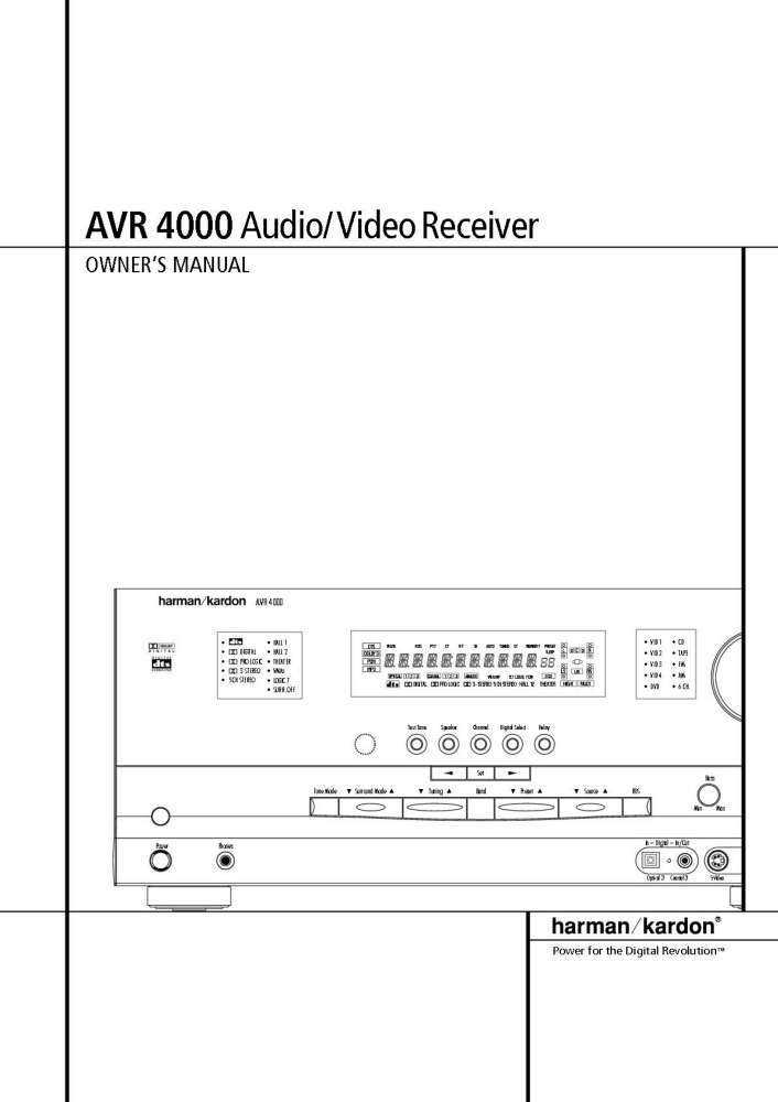 Harman Kardon AVR-4000 Receiver Owners Manual