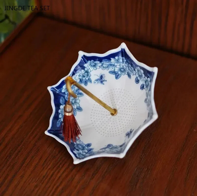 Blue and White Porcelain Tea Strainer Ceramic Tea Filter Shape Tea Table Decor