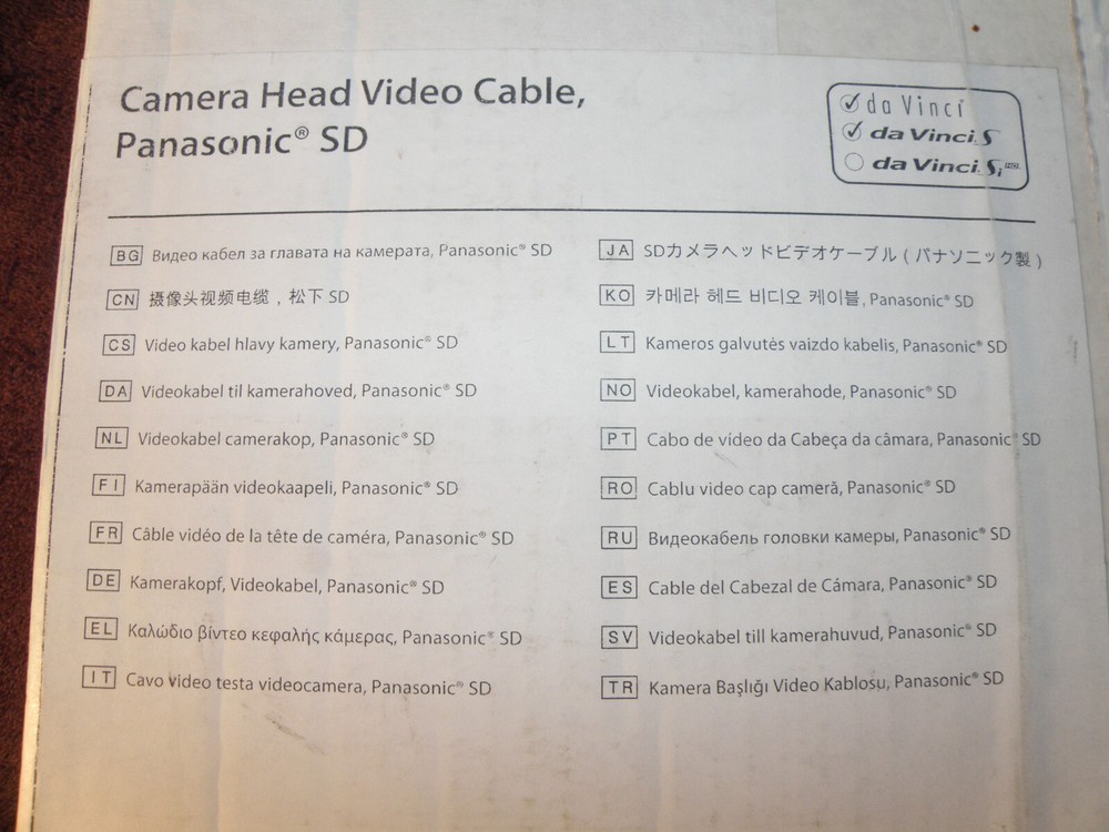 Intuitive DaVinci Endoscopy Panasonic camera head connecting cable 370761-07