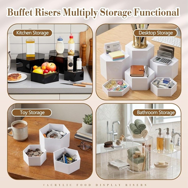 Acrylic Display Stands Clear Risers Buffet Table Multi-purpose Storage New