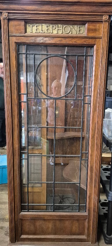 Antique Solid Oak with Leaded Glass Panel Hotel Phonebooth