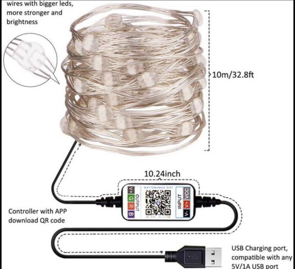 LED Bluetooth App Controlled RGB String Lights - 65 Feet - 200 LEDS