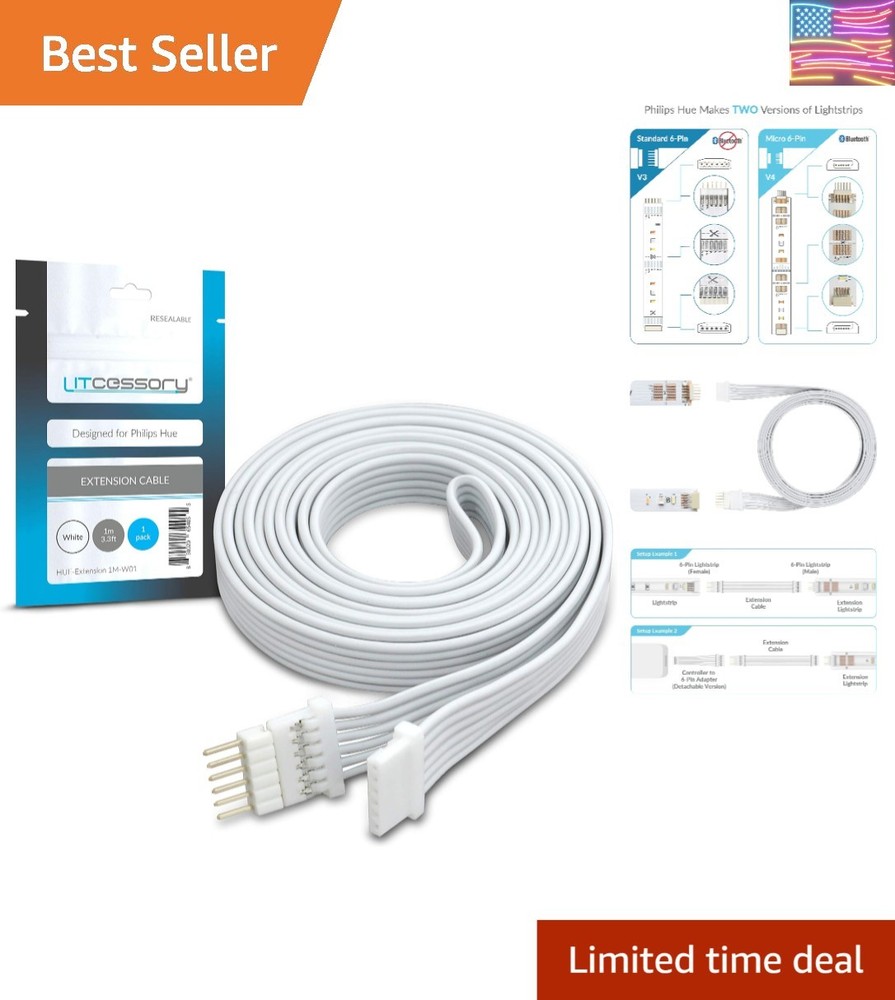 Extension Cable for Philips Hue/Solo Lightstrip 3.3ft, 1 Pack, White - Micro ...