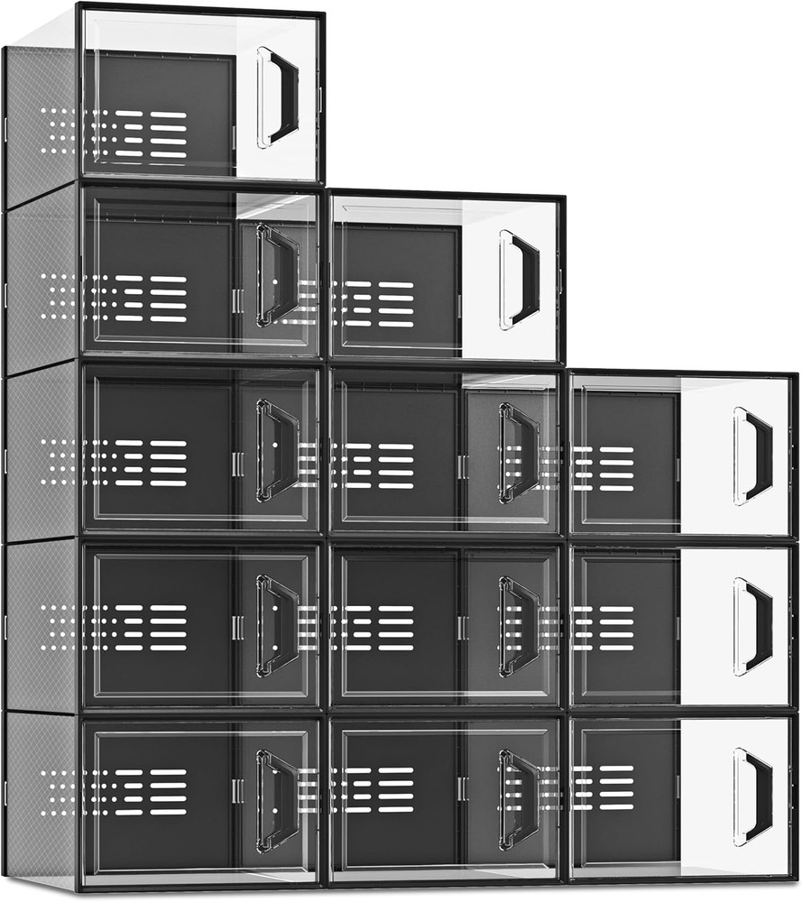X-Large Shoe Storage Box Fit Size 11 Clear Plastic Stackable Shoe Organizer