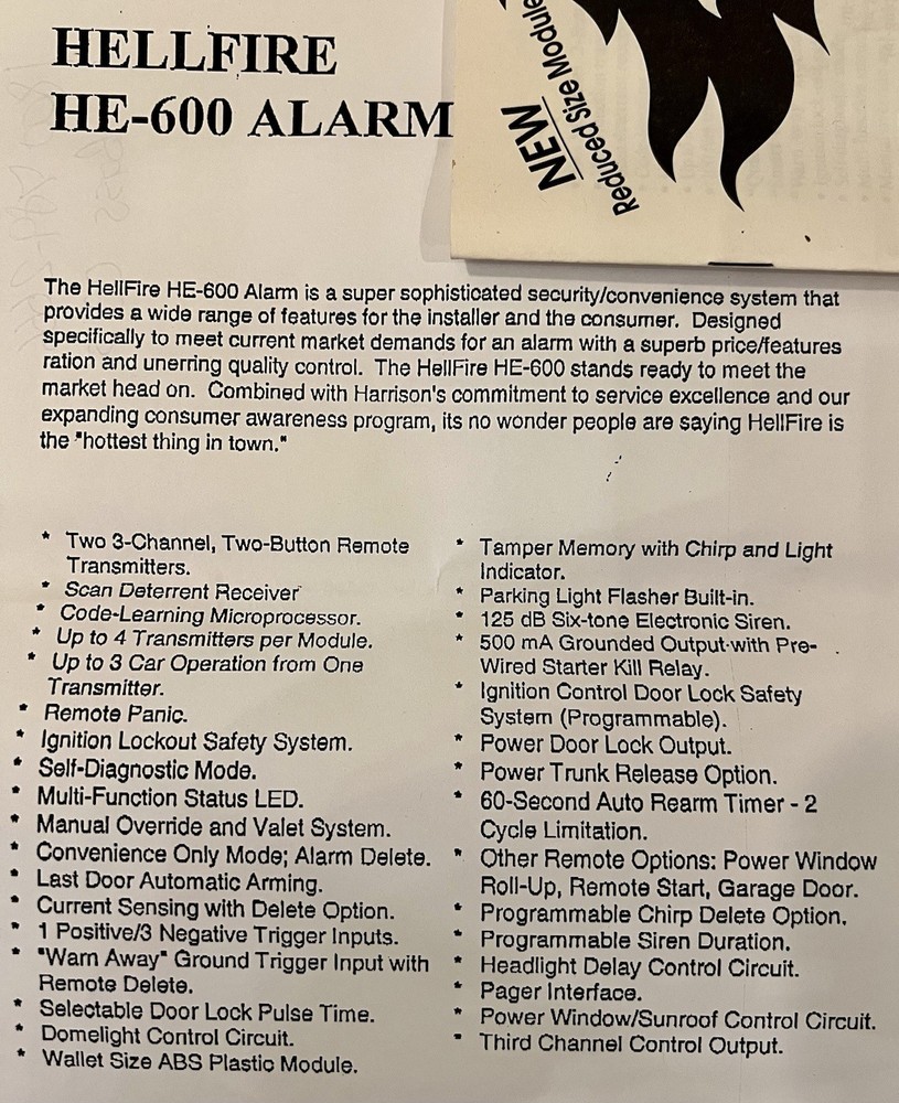 Hellfire HE-600 Car Alarm - Make Offer!