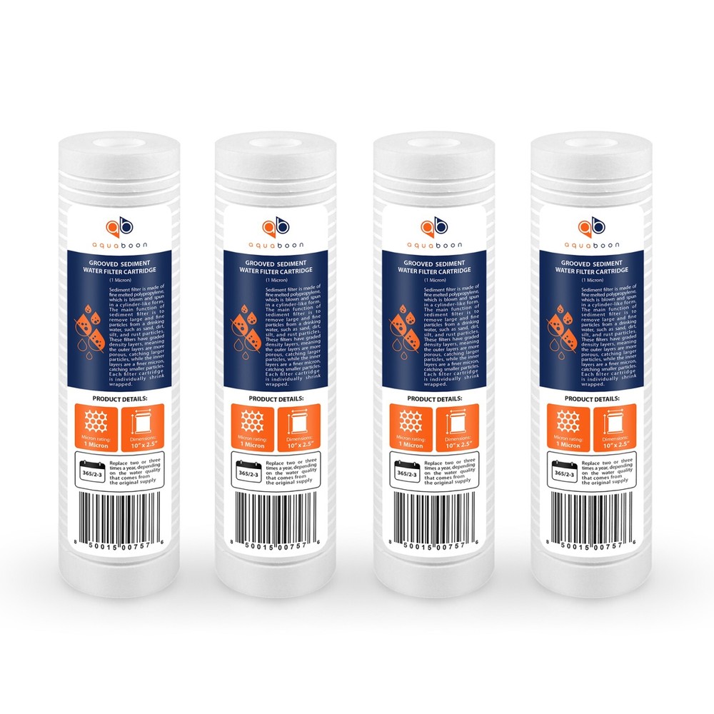 Grooved Sediment Water Filter 1 Micron 10" x 2.5" size 4 PACK  by Aquaboon