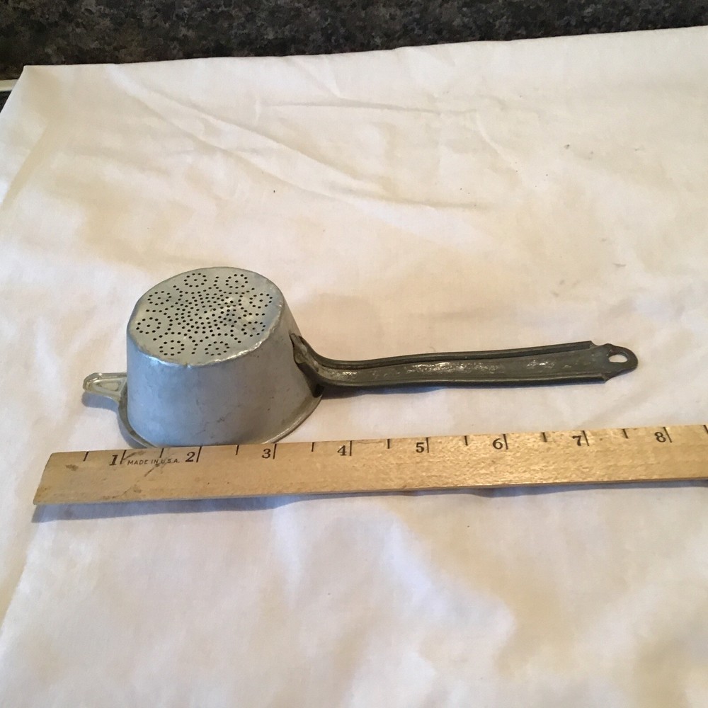 antique Primitive Small Aluminum Handled strainer