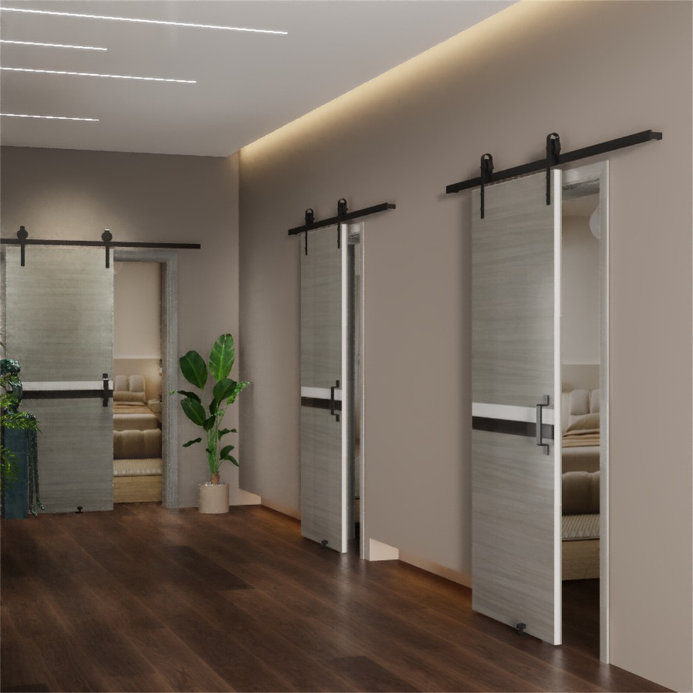 36x80"Door Slab Panel 6.6' Sliding Track Kit+Adjustable Floor Guider+Pull Handle