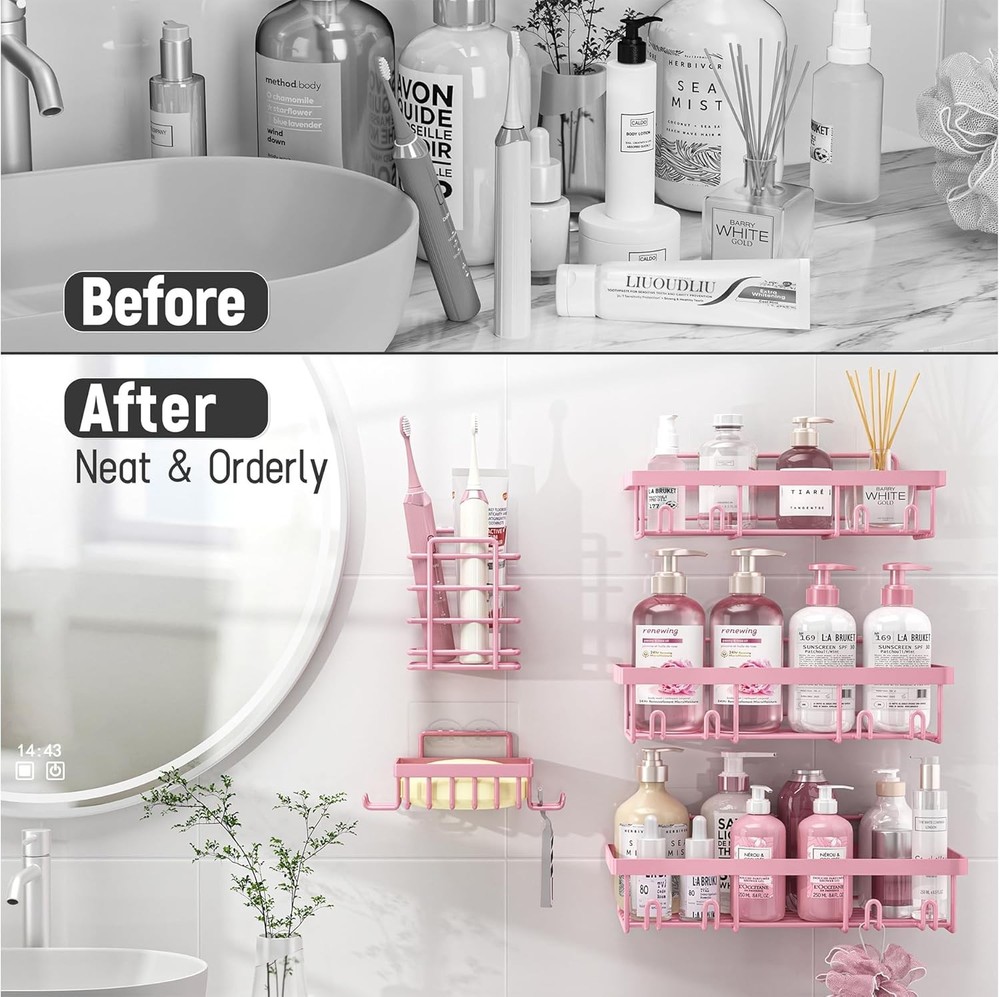 5 Pack Shower Caddy Organizer Rack Shelf Inside Shower Adhesive Bathroom Wall