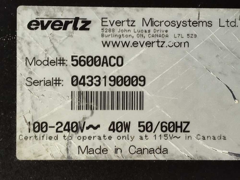 EVERTZ 5600ACO AUTOMATIC CHANGEOVER SYSTEM - (POWER TESTED )