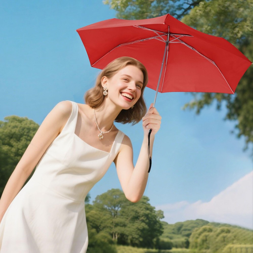 Travel Umbrella Compact Mini - Foldable Flat Umbrellas Lightweight Strong Win...