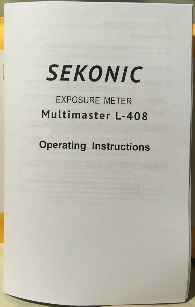 Sekonic Zoom Master L-408 Owner’s Operating Manual Instructions