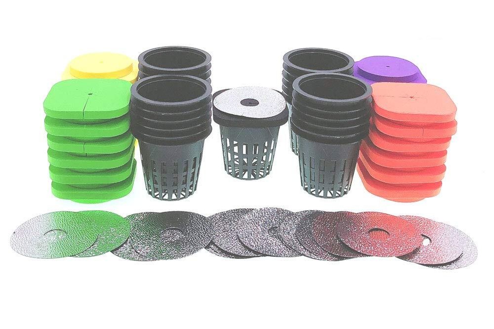 2-Layered Clone Collars with Net Pots for DWC Systems 4-Colored Pack of 25