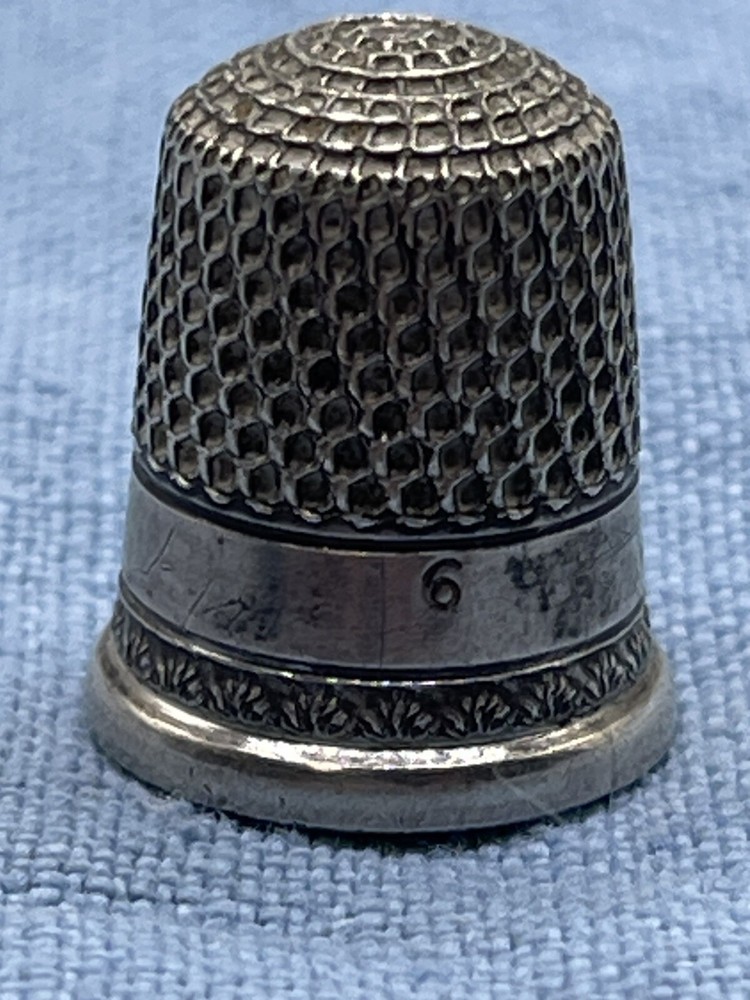 Antique Thimble Set Silver Engraved Initials # 1 S.A. & # 6 A.L.E