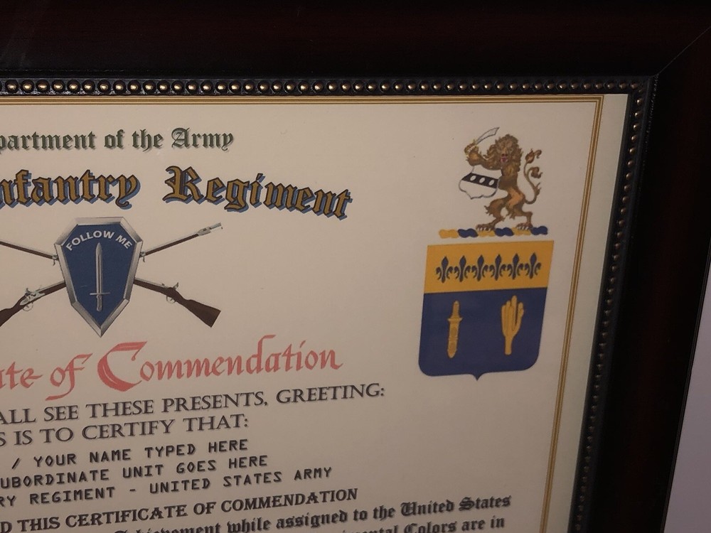 109TH INFANTRY REGIMENT / COMMEMORATIVE - CERTIFICATE OF COMMENDATION