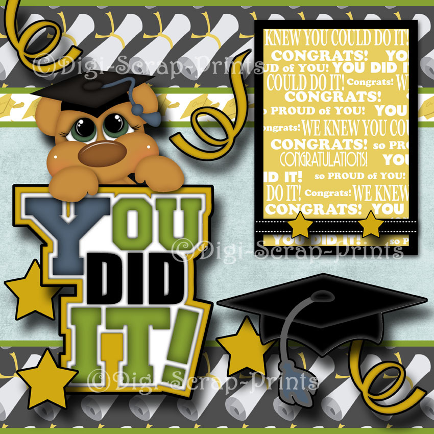 GRADUATION ~ 2 premade scrapbook pages paper piecing layout school ~ DIGISCRAP