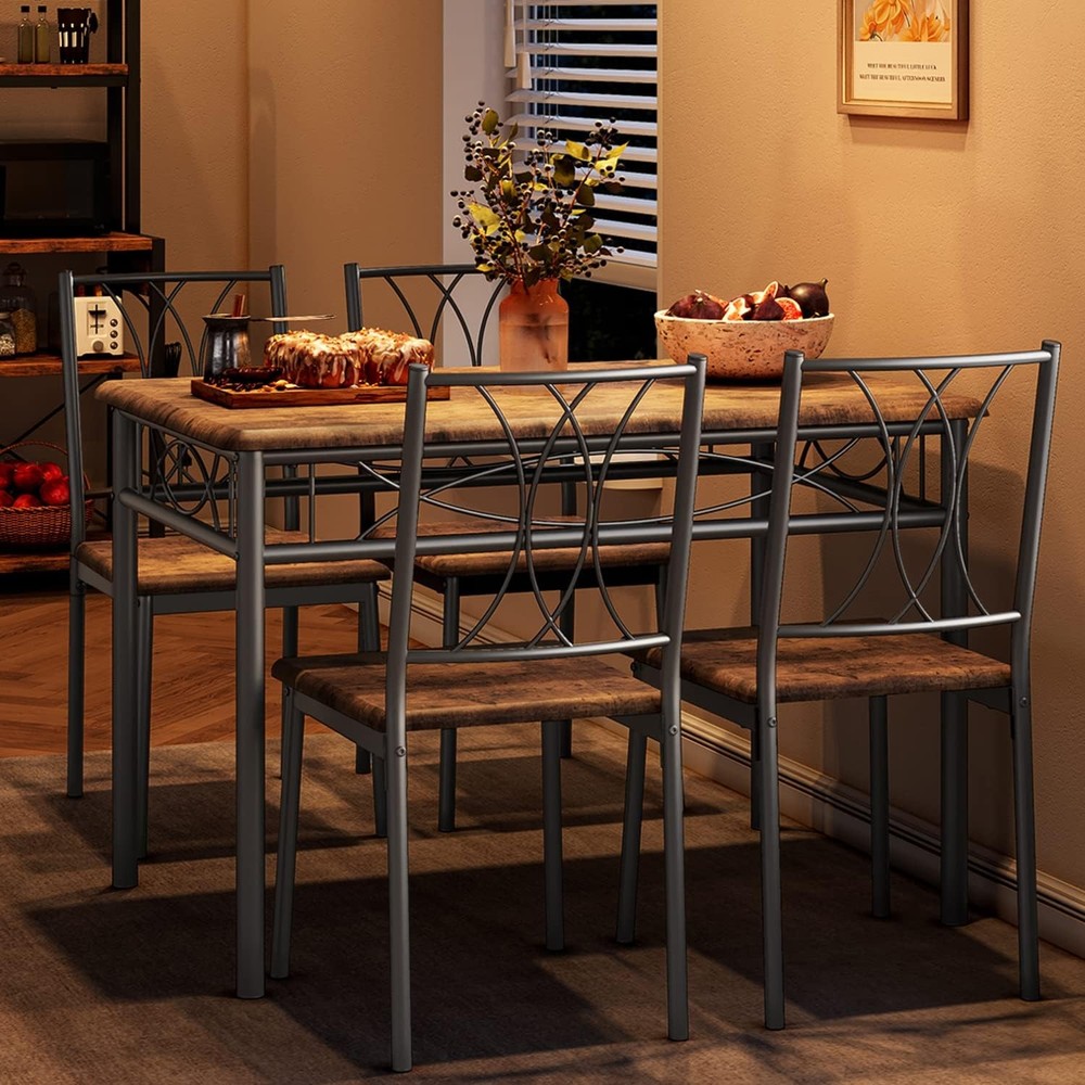 5-Piece Wood Dining Table Set 4 Rectangular Kitchen Table Set W/ 4 Chairs