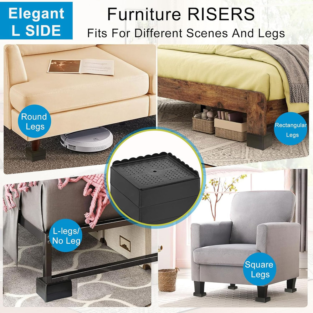 Adjustable Bed Risers, Stackable Furniture Risers for Table, Couch, Chair (4 Pac