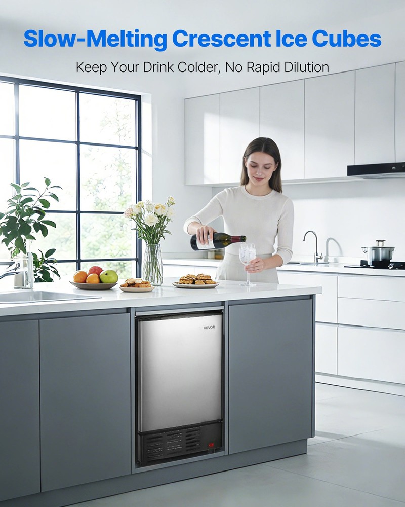 VEVOR Under Counter Ice Maker 15 LBS/Day Crescent Ice Maker & 11LBS Storage Bin
