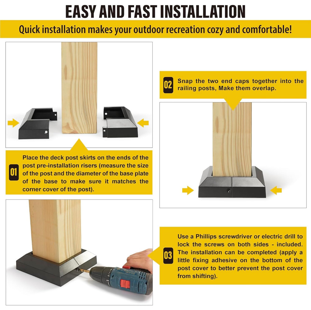 8Pack Black Aluminum Deck Post Base Covers for Railings & Stairs