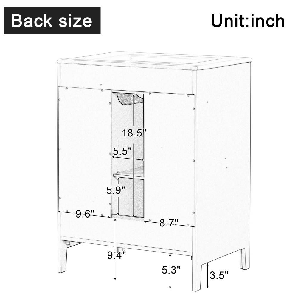 Bathroom Vanity with Sink, Two Drawers, Adjustable Shelves