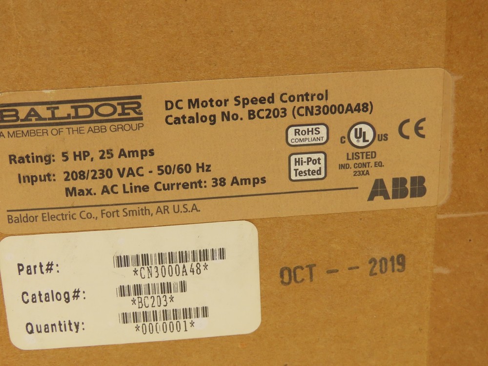 Baldor ABB BC203 DC Motor Speed Control Drive 208/230V Input 5Hp Output