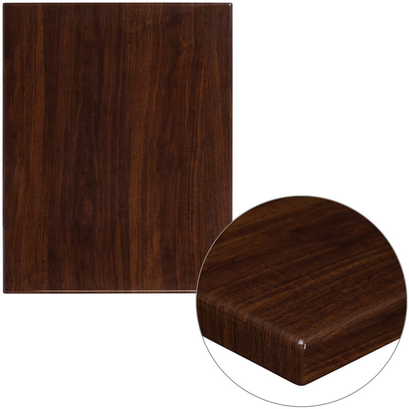 24" x 30" Rectangular Resin Restaurant Table Top in High-Gloss Walnut Finish
