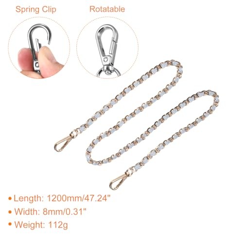 Leather Iron Flat Chain Strap - 47" Handbag Chain - Shoulder Light Blue + Gold