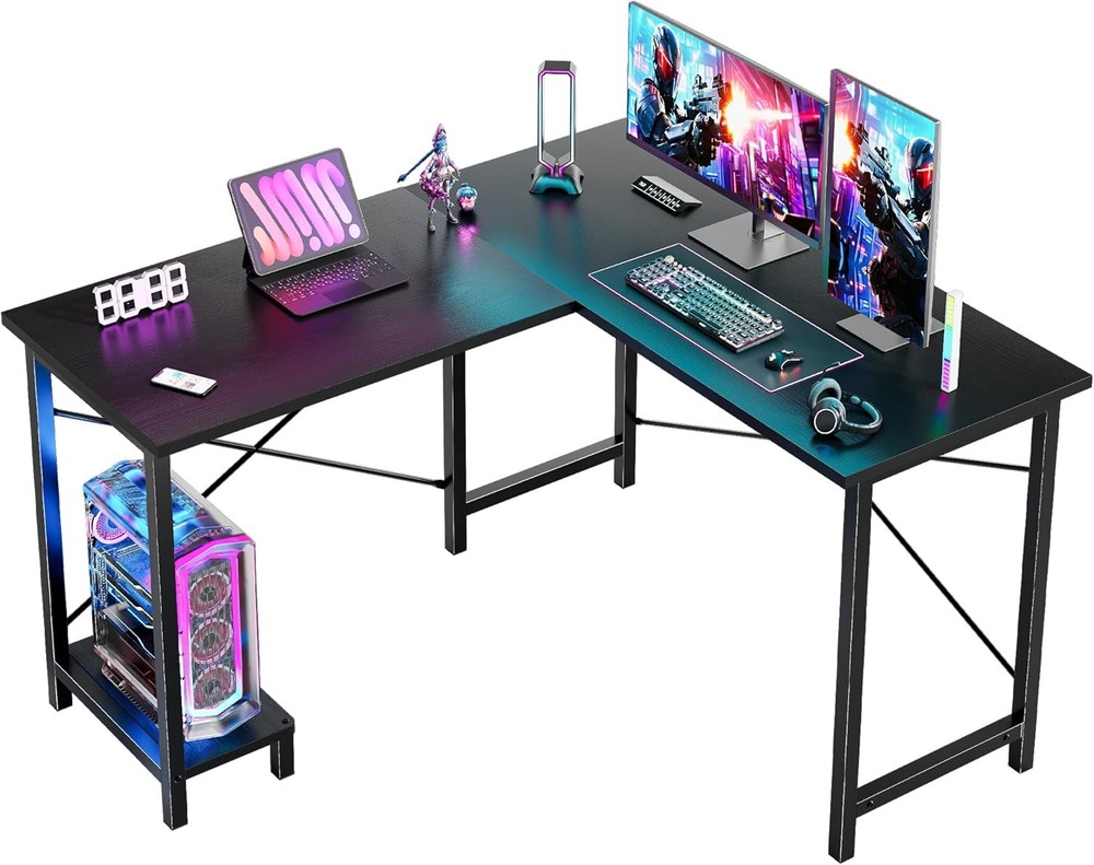 L Shaped Desk Gaming Computer Desks Corner Office Table W/ CPU Shelf Home Study