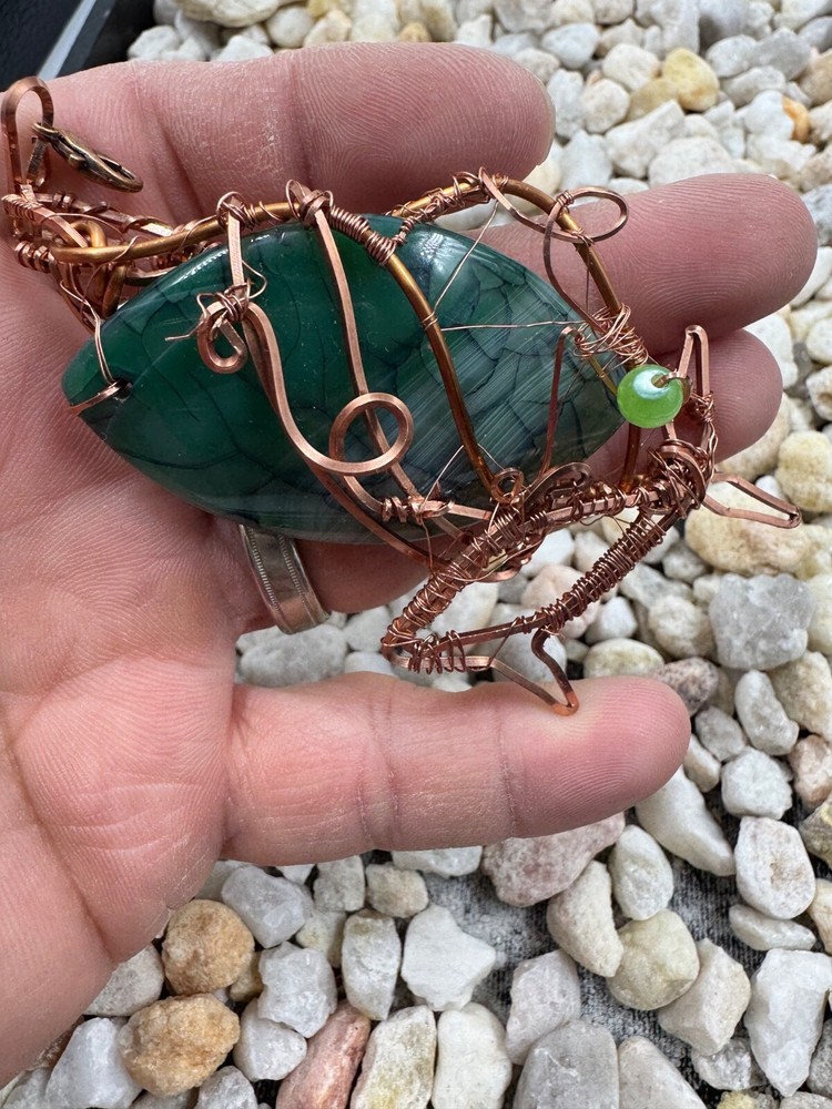 Handmade Wire Wrapped Agate Pendant - Green