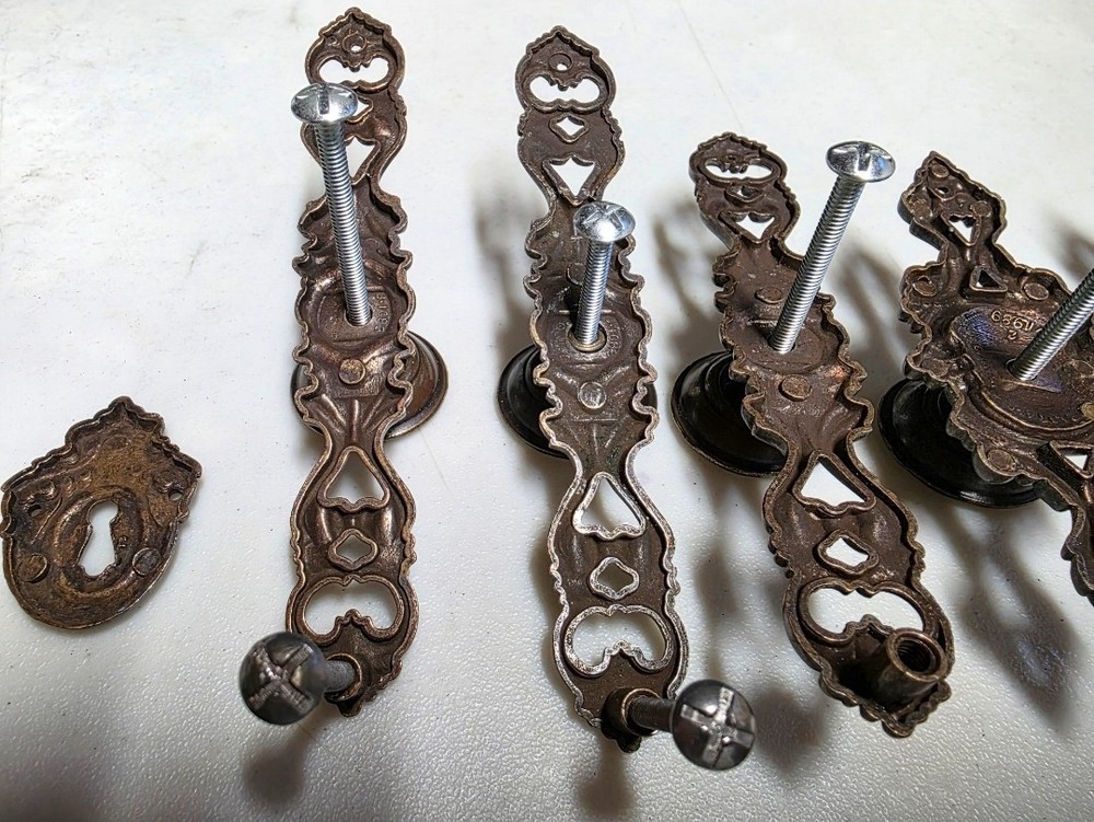 Bronze color Drawer Pulls Backplates Knobs & Keyhole Escutcheon Set