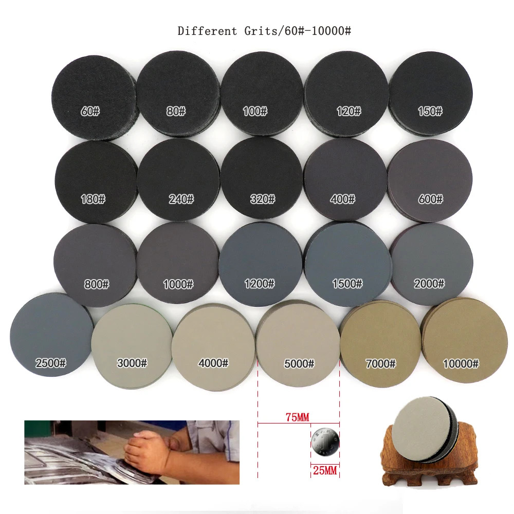 100Pcs 3 Inch 75mm Waterproof Sanding Discs Hook Loop Silicon Carbide Sandpaper