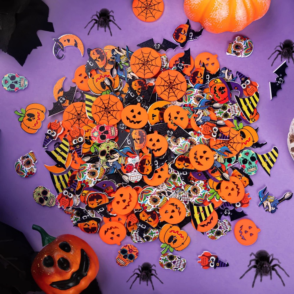 Halloween Buttons for Crafts - 200 Pcs Shape, Multicolor