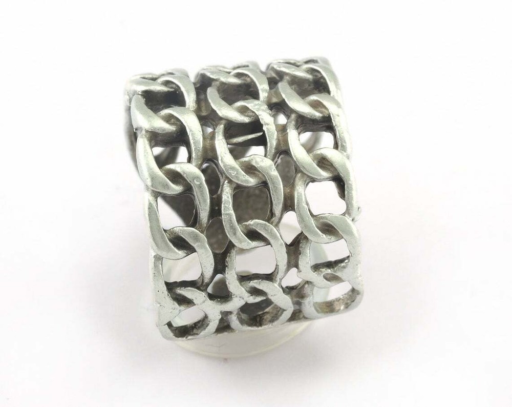 Chain Adjustable Ring Antique Silver Plated brass 18mm 8US innsize Adjustab 2642