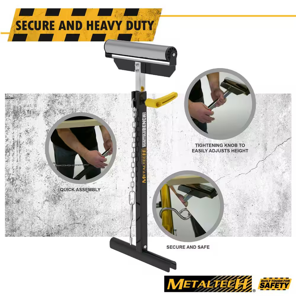 MetalTech Adjustable Steel Bench Support Roller 28in Work Table Miter Saw 75lb