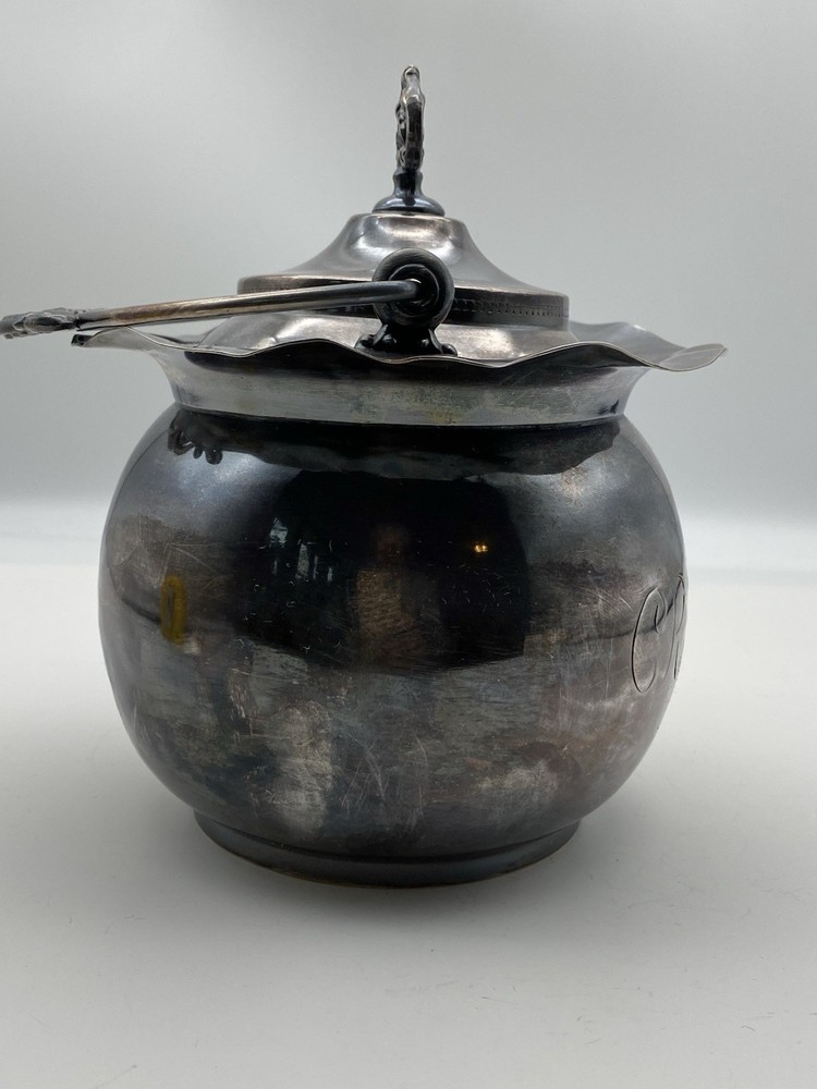 Vintage Crescent Silver Co. Etched Silver Plate Cracker Jar & Lid