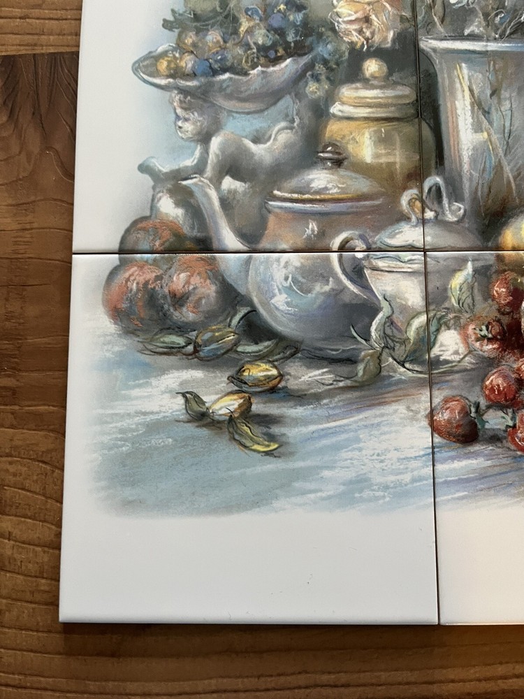 Ceramic Tile Mural Backsplash Cottagecore Fruit Flowers Pots Pans Orient Taiwan