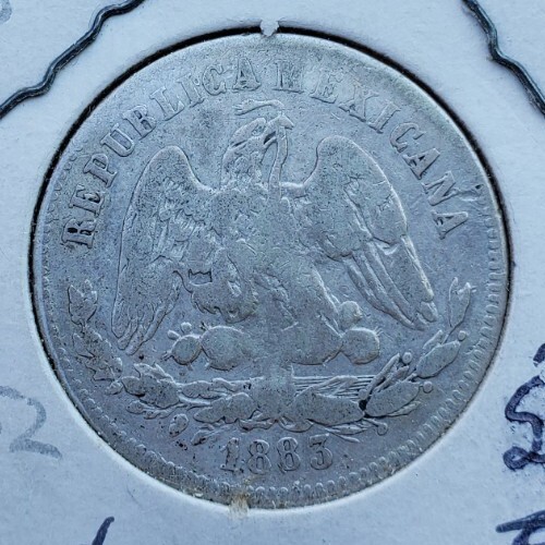1883 Mexico 25 Centavos Silver Coin