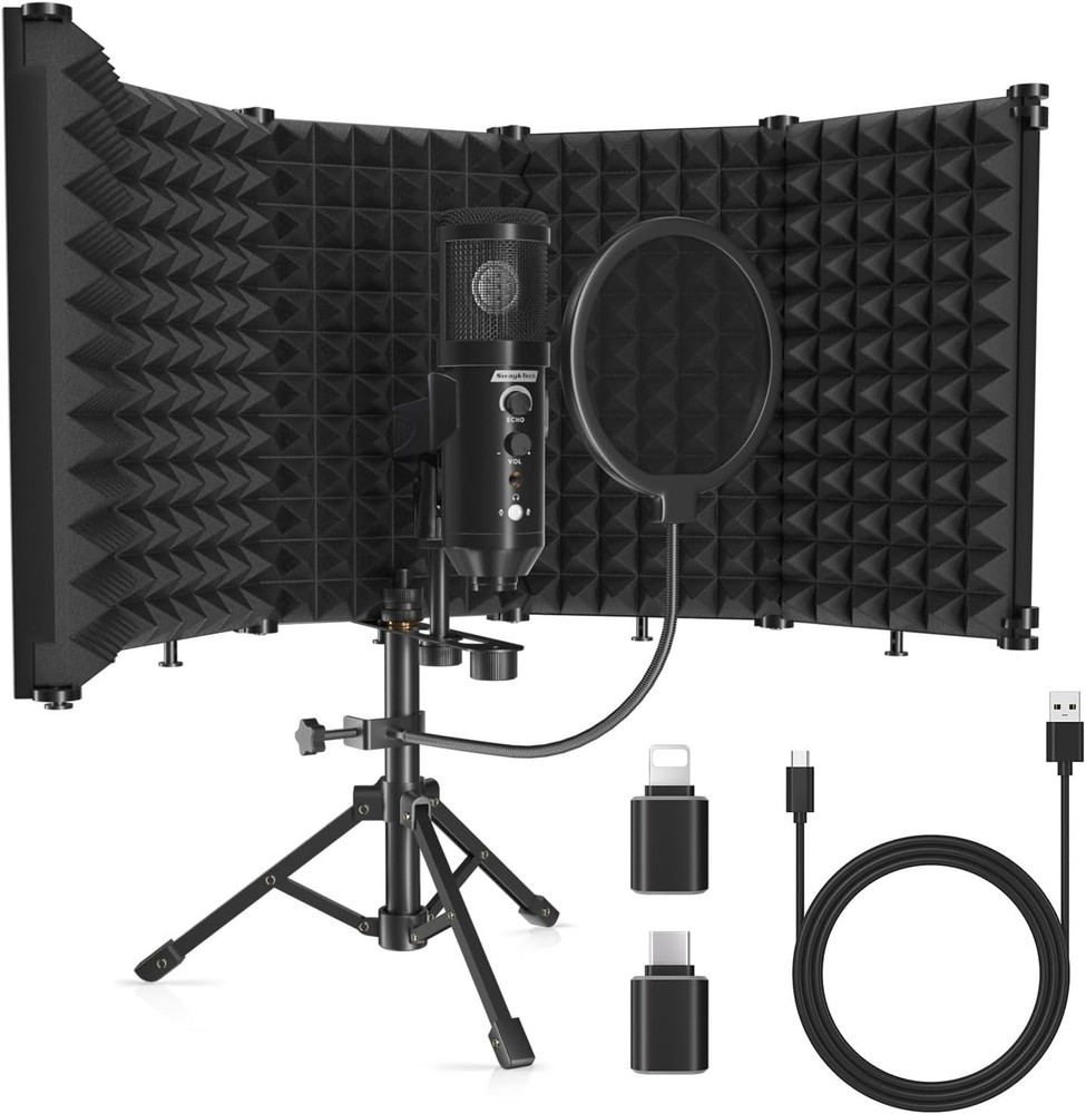 USB Studio Microphone Kit with Isolation Shield & Tripod - Perfect for Recording