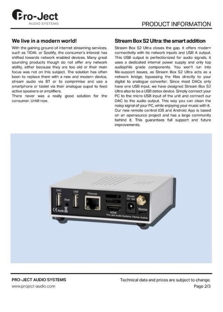 Pro-Ject Stream Box S2 Ultra Silver Mint Condition