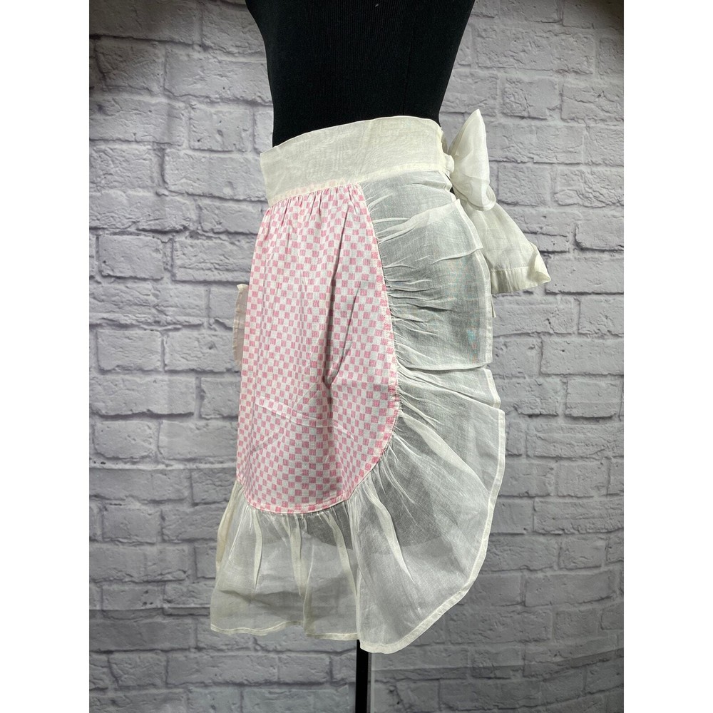Vintage pink and white gingham hostess apron